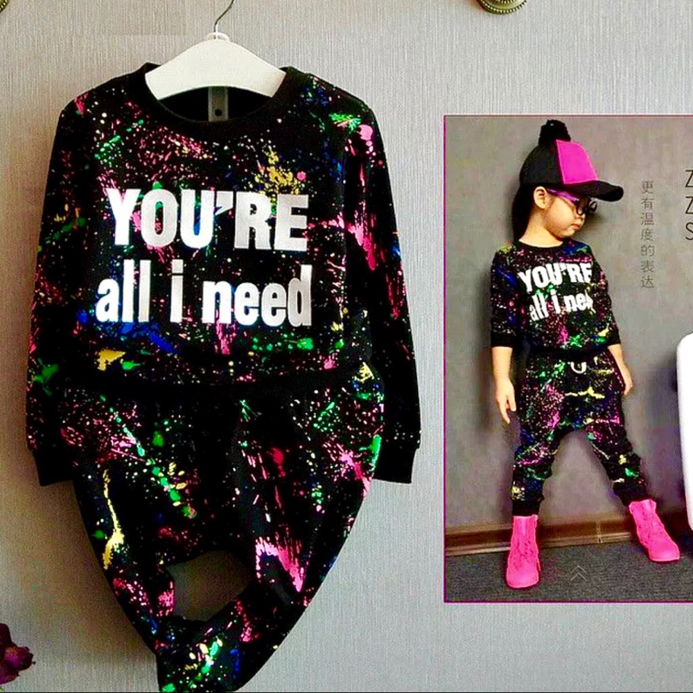 👑New 2-Piece Children Paint Splash Jogging Set.